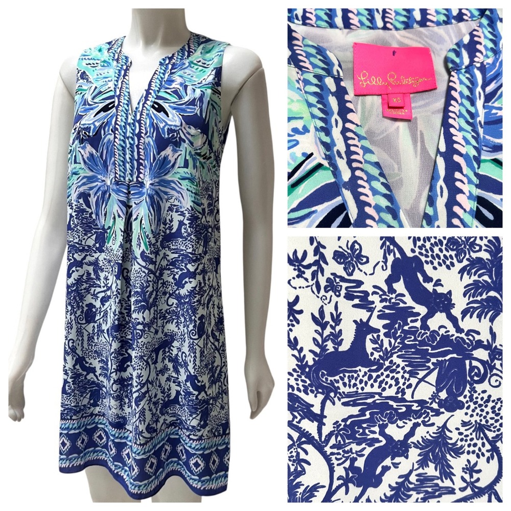 Lilly Pulitzer Evah Shift Dress High Tide Navyโ Gecko Animal
print Fairy Blue XS